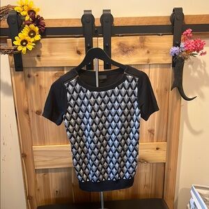 Worthington Geometric Black and Gray Crew Neck Sweater